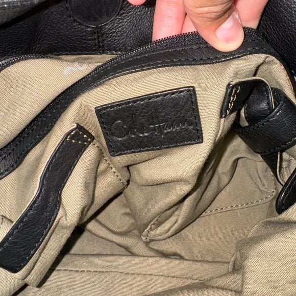 Cole Haan Black Leather Pebbled Satchel Handbag Metallic Trim Large Bag Purse - Picture 4 of 8